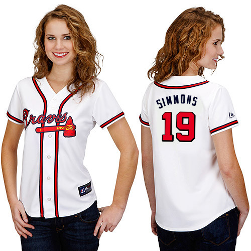 Andrelton Simmons #19 mlb Jersey-Atlanta Braves Women's Authentic Home White Cool Base Baseball Jersey